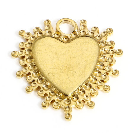 Picture of 1 Piece Eco-friendly PVD Vacuum Plating 304 Stainless Steel Valentine's Day Charms 18K Gold Plated Heart Sun Rays Cabochon Settings (Fits 12mm x 10mm) 21mm x 20mm
