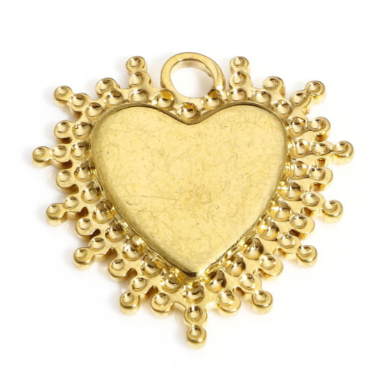 Picture of 1 Piece Vacuum Plating 304 Stainless Steel Valentine's Day Charms 18K Gold Plated Heart Sun Rays Cabochon Settings (Fits 12mm x 10mm) 21mm x 20mm