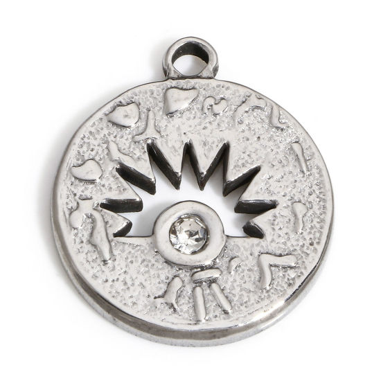 Image de 1 Pièce Breloques en 304 Acier Inoxydable Religieux Rond Argent Mat Œil Mauvais 21mm x 19mm