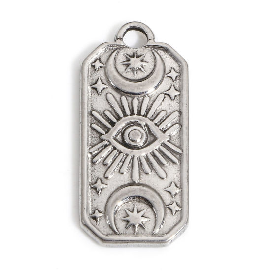 Image de 1 Pièce Breloques en 304 Acier Inoxydable Religieux Rectangle Argent Mat Œil Mauvais 22.5mm x 10mm