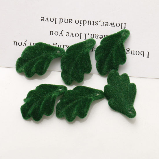 Picture of 10 PCs Acrylic Charms Grape Fruit Leaf Green Flocking 25mm x 15mm