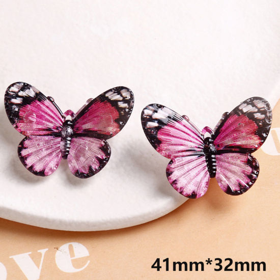 Picture of 10 PCs Acrylic Insect Pendants Butterfly Animal Pink 3D 4.1cm x 3.2cm