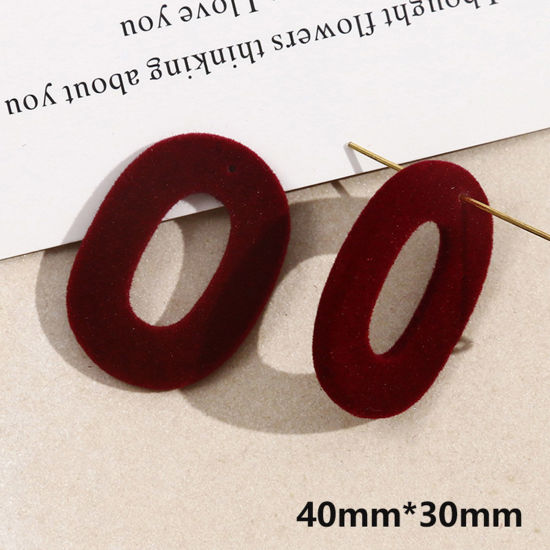 Picture of 2 PCs Acrylic Geometric Pendants Oval Wine Red Flocking 4cm x 3cm