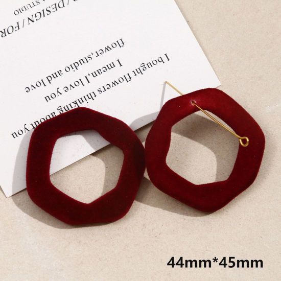 Picture of 2 PCs Acrylic Geometric Pendants Pentagon Wine Red Flocking 4.5cm x 4.4cm