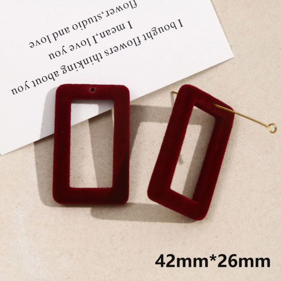 Picture of 2 PCs Acrylic Geometric Pendants Rectangle Wine Red Flocking 4.2cm x 2.6cm