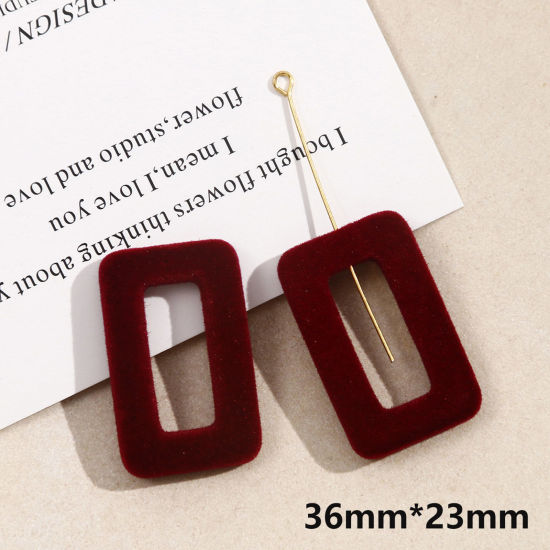 Picture of 2 PCs Acrylic Geometric Pendants Rectangle Wine Red Flocking 3.6cm x 2.3cm