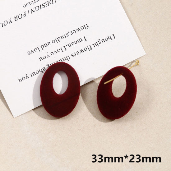Picture of 2 PCs Acrylic Geometric Pendants Oval Wine Red Flocking 3.3cm x 2.3cm