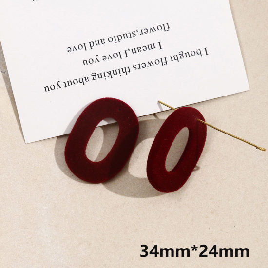 Picture of 2 PCs Acrylic Geometric Pendants Oval Wine Red Flocking 3.4cm x 2.4cm