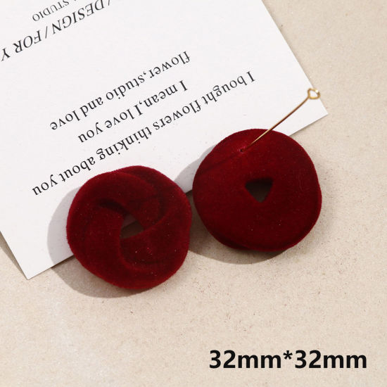 Picture of 2 PCs Acrylic Geometric Pendants Spiral Wine Red Flocking 3.9cm x 3.2cm