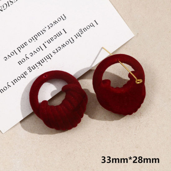 Picture of 2 PCs Acrylic Geometric Pendants Braided Wine Red Flocking 3.8cm x 2.8cm