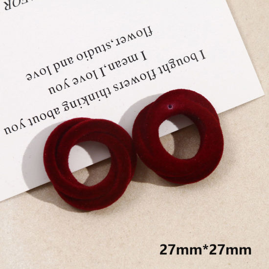 Picture of 2 PCs Acrylic Geometric Charms Round Wine Red Flocking 27mm x 27mm