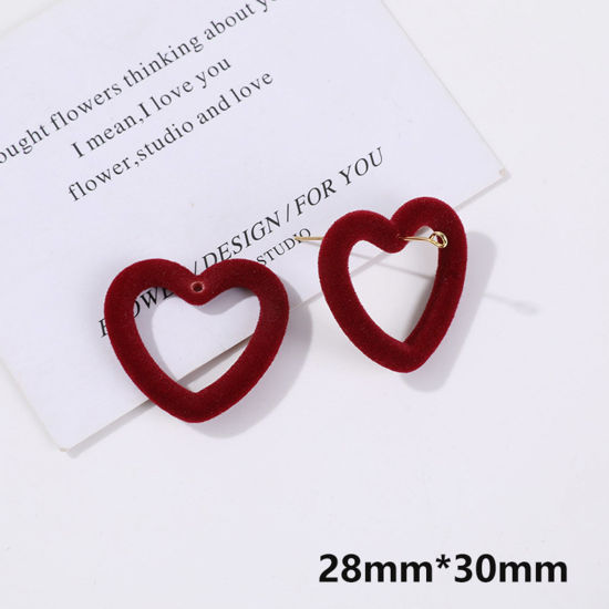 Picture of 2 PCs Acrylic Geometric Pendants Heart Wine Red Flocking 3cm x 2.8cm