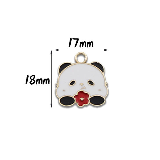 Bild von 10 Stück Zinklegierung Charms Vergoldet Schwarz & Weiß Panda Emaille 18mm x 17mm