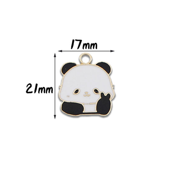Bild von 10 Stück Zinklegierung Charms Vergoldet Schwarz & Weiß Panda Emaille 21mm x 17mm