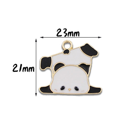 Bild von 10 Stück Zinklegierung Charms Vergoldet Schwarz & Weiß Panda Emaille 23mm x 21mm
