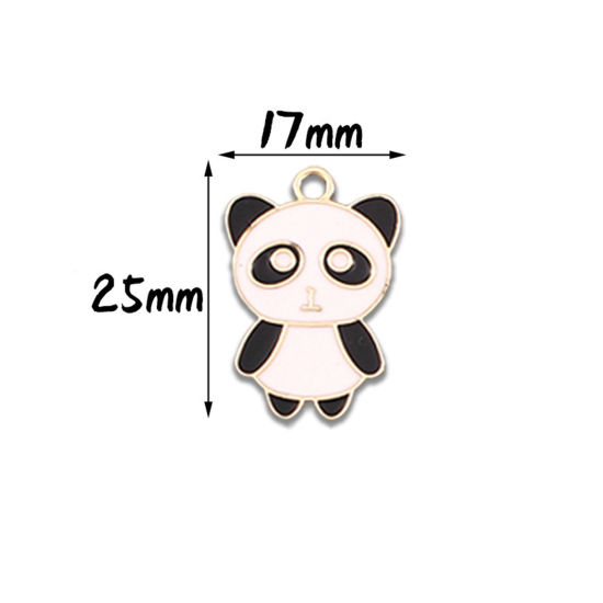 Bild von 10 Stück Zinklegierung Charms Vergoldet Schwarz & Weiß Panda Emaille 25mm x 17mm