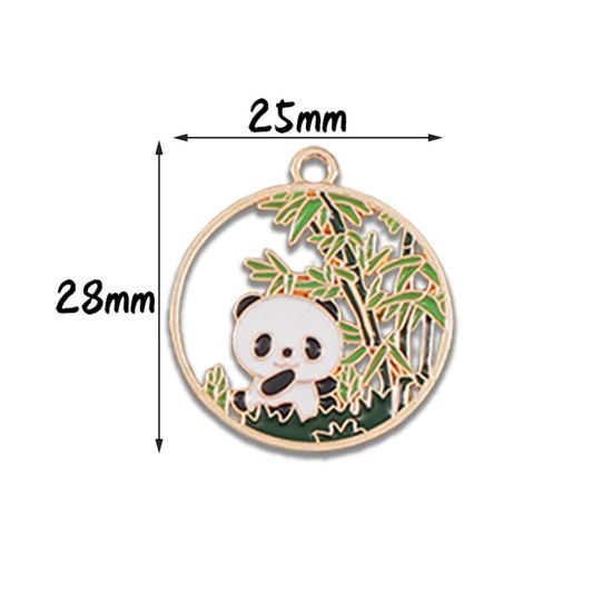 Bild von 10 Stück Zinklegierung Charms Vergoldet Schwarz & Weiß Panda Bambus Emaille 28mm x 25mm