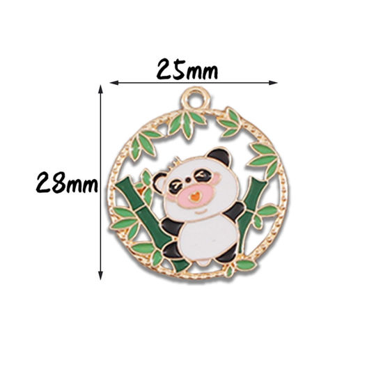 Bild von 10 Stück Zinklegierung Charms Vergoldet Schwarz & Weiß Panda Bambus Emaille 28mm x 25mm