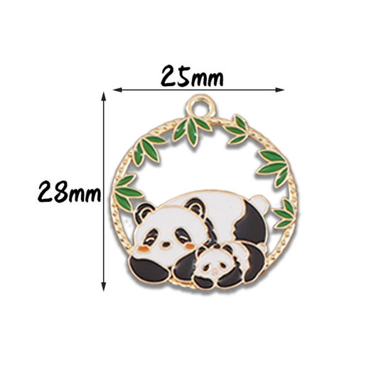 Bild von 10 Stück Zinklegierung Charms Vergoldet Schwarz & Weiß Panda Bambus Emaille 28mm x 25mm