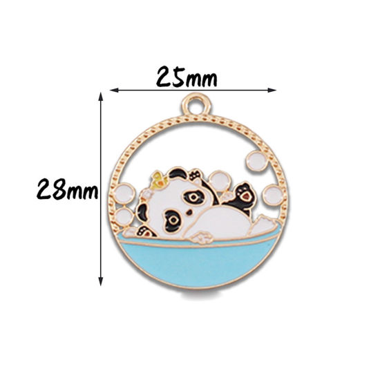 Bild von 10 Stück Zinklegierung Charms Vergoldet Bunt Panda Emaille 28mm x 25mm