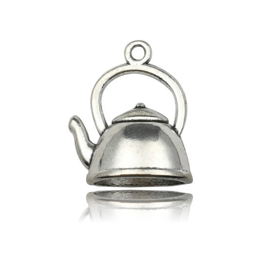 Picture of 20 PCs Zinc Based Alloy Charms Antique Silver Color Teapot 3D 21mm x 16mm