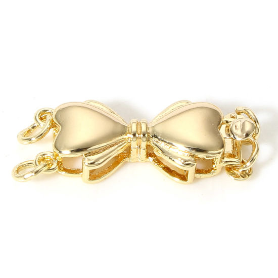 Picture of 1 Piece Brass Pinch Clasp Bowknot 18K Real Gold Plated 19.5mm x 8mm