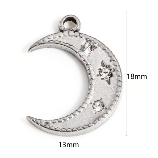 Image de 1 Pièce Breloques en 304 Acier Inoxydable Galaxie Demi Lune Argent Mat 18mm x 13mm