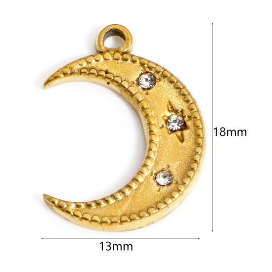 Image de 1 Pièce Breloques en 304 Acier Inoxydable Placage sous Vide Galaxie Demi Lune Plaqué Or 18K Etoile 18mm x 13mm