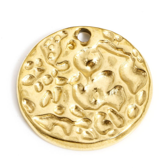 Picture of 1 Piece Vacuum Plating 304 Stainless Steel Disc Charms 18K Gold Plated Round 21mm Dia.