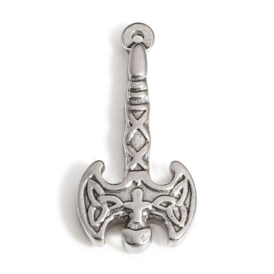 Picture of 1 Piece 304 Stainless Steel 3D Pendants Silver Tone Axe Celtic Knot 3.4cm x 1.6cm