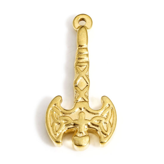 Picture of 1 Piece Vacuum Plating 304 Stainless Steel 3D Pendants 18K Gold Plated Axe Celtic Knot 3.4cm x 1.6cm