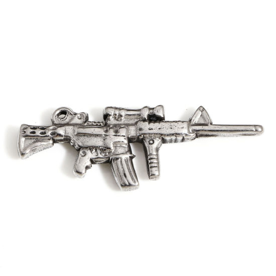 Picture of 1 Piece 304 Stainless Steel 3D Pendants Silver Tone Gun 4.1cm x 1.5cm