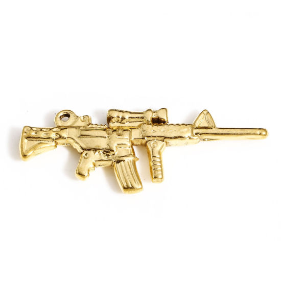 Picture of 1 Piece Vacuum Plating 304 Stainless Steel 3D Pendants 18K Gold Plated Gun 4.1cm x 1.5cm