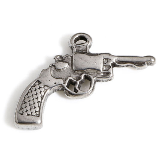 Picture of 1 Piece 304 Stainless Steel 3D Charms Silver Tone Gun 22mm x 16mm