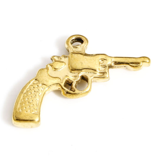 Picture of 1 Piece Vacuum Plating 304 Stainless Steel 3D Charms 18K Gold Plated Gun 22mm x 16mm