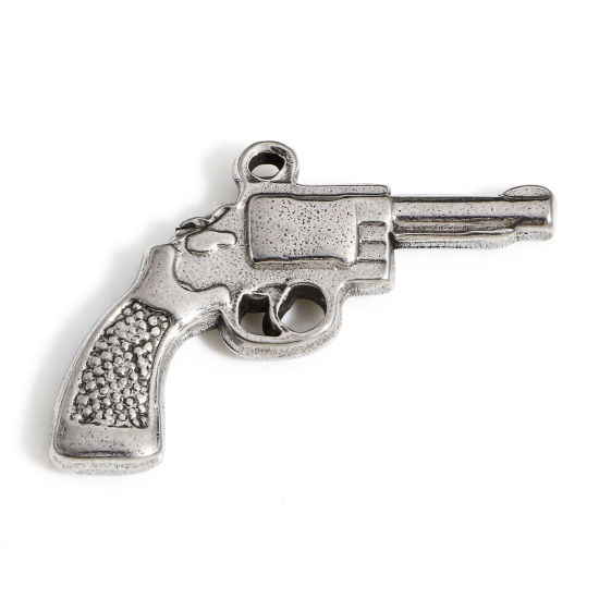 Image de 1 Pièce Pendentifs en 304 Acier Inoxydable 3D Pistolet Argent Mat 3.2cm x 2.2cm