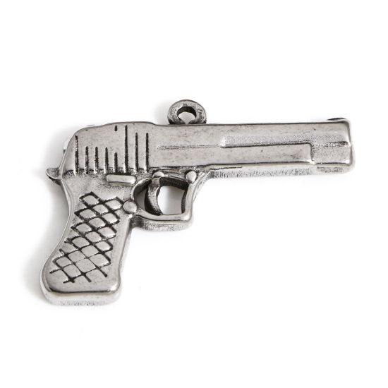 Image de 1 Pièce Pendentifs en 304 Acier Inoxydable 3D Pistolet Argent Mat 3.1cm x 2.1cm