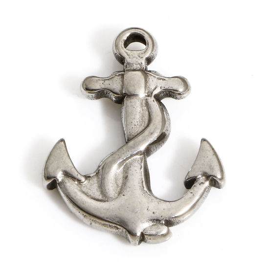 Picture of 1 Piece 304 Stainless Steel Charms Silver Tone Anchor 19mm x 15mm