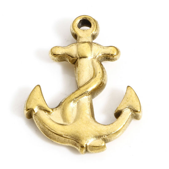 Picture of 1 Piece Vacuum Plating 304 Stainless Steel Charms 18K Gold Plated Anchor 19mm x 15mm