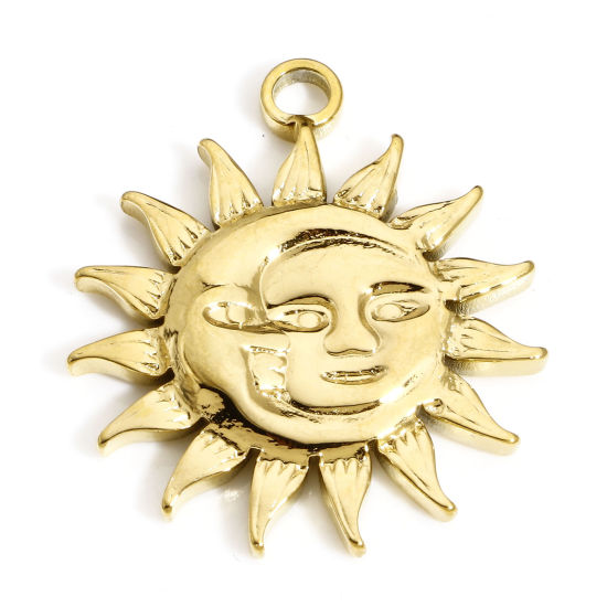 Изображение 1 ШТ Экологичное вакуумное PVD-покрытие 304 Нержавеющая Сталь галактика Подвески 18K позолоченный Солнце Луна лицо 29мм x 26мм