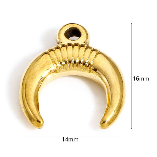 Изображение 1 ШТ Экологичное вакуумное PVD-покрытие 304 Нержавеющая Сталь галактика Подвески 18K позолоченный полумесяц двойные рога 16мм x 14мм