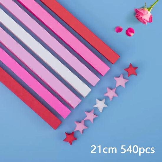 Picture of 1 Packet ( 540 PCs/Set) Paper Origami Folding Paper Strips Lucky Stars DIY Handmade Arts Red Strip Gradient Color 21cm