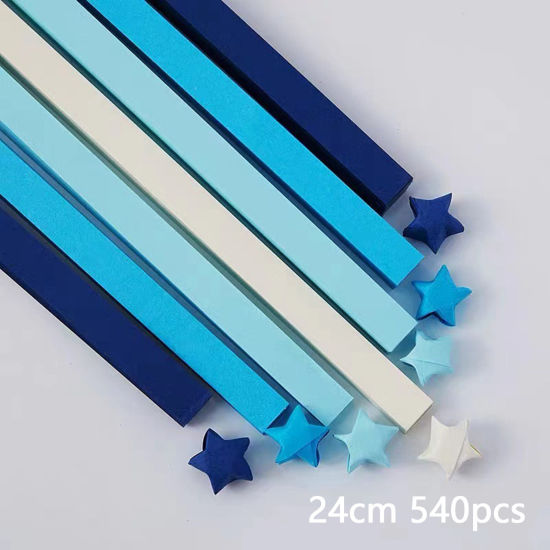 Bild von 1 Packung ( 540 Stück/Set) Papier Origami Faltpapierstreifen Glückssterne DIY handgemachte Kunst Blau Streifen Farbverlauf 24cm