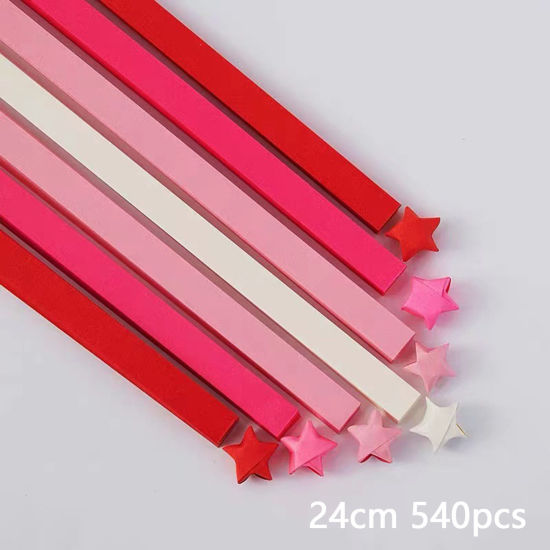 Bild von 1 Packung ( 540 Stück/Set) Papier Origami Faltpapierstreifen Glückssterne DIY handgemachte Kunst Rot Streifen Farbverlauf 24cm
