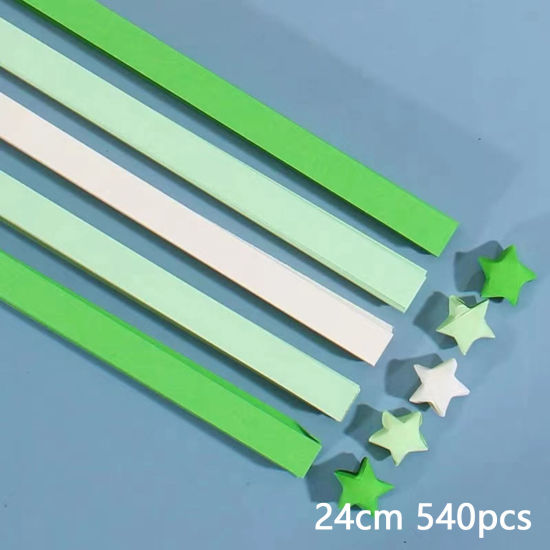 Bild von 1 Packung ( 540 Stück/Set) Papier Origami Faltpapierstreifen Glückssterne DIY handgemachte Kunst Grün Streifen Farbverlauf 24cm