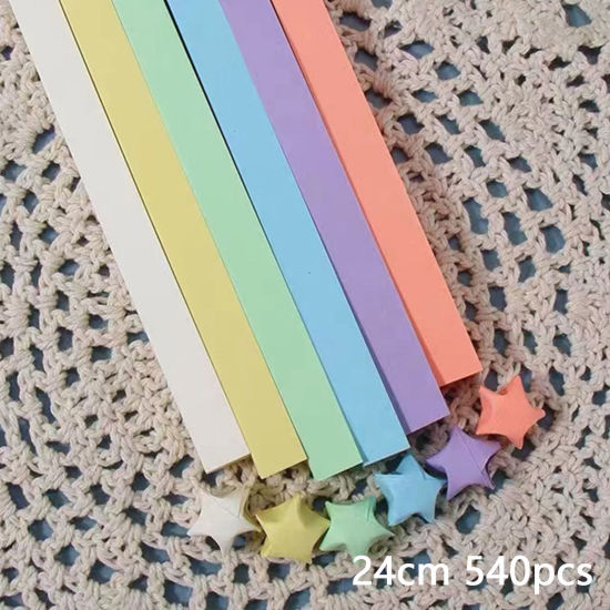 Bild von 1 Packung ( 540 Stück/Set) Papier Origami Faltpapierstreifen Glückssterne DIY handgemachte Kunst Bunt Streifen 24cm