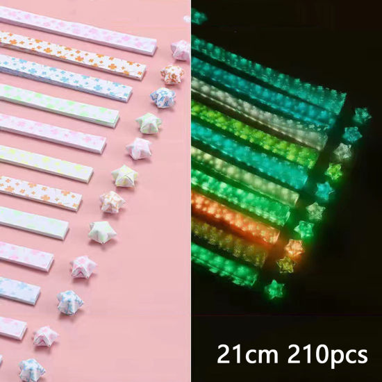 Picture of 1 Packet ( 210 PCs/Set) Paper Origami Folding Paper Strips Lucky Stars DIY Handmade Arts Multicolor Strip Glow In The Dark Luminous 21cm