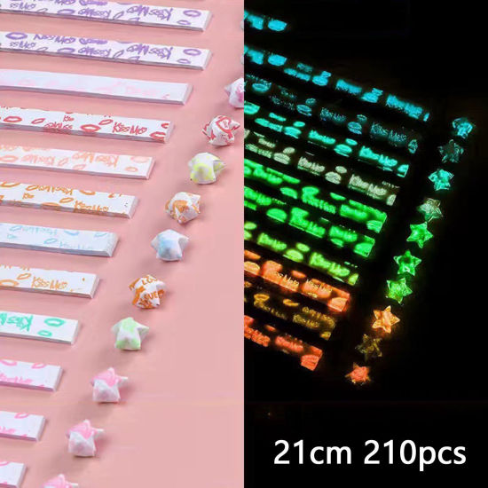 Изображение 1 Пакет ( 210 ШТ/Комплект) Бумага Складные бумажные полоски оригами «Счастливые звезды» DIY Искусство ручной работы Разноцветный полоса Светятся в темноте 21см