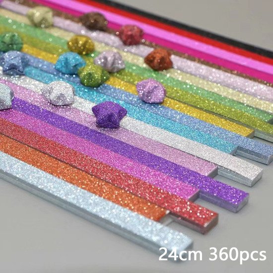 Bild von 1 Packung ( 360 Stück/Set) Papier Origami Faltpapierstreifen Glückssterne DIY handgemachte Kunst Bunt Streifen Glitzert 24cm