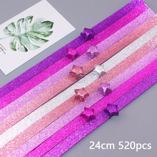Bild von 1 Packung ( 520 Stück/Set) Papier Origami Faltpapierstreifen Glückssterne DIY handgemachte Kunst Lila Streifen Glitzert 24cm